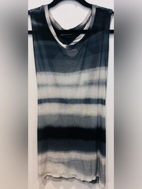 BENJAMIN JAY Twist Back Sleeveless Tank Top Tie Dye White Gray Black S NWOT
